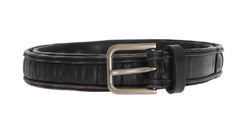 Black Brown Leather Silver Buckle Belt