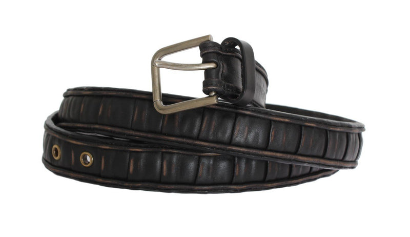 Black Brown Leather Silver Buckle Belt