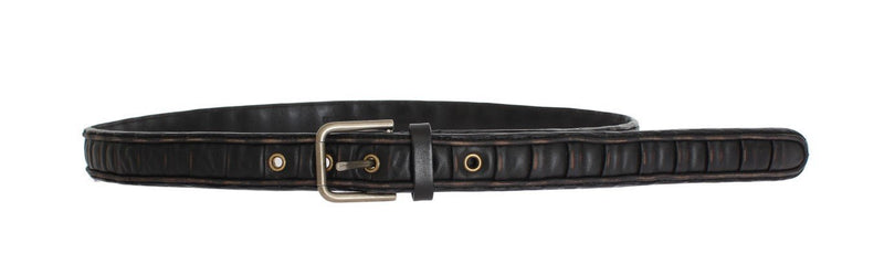 Black Brown Leather Silver Buckle Belt