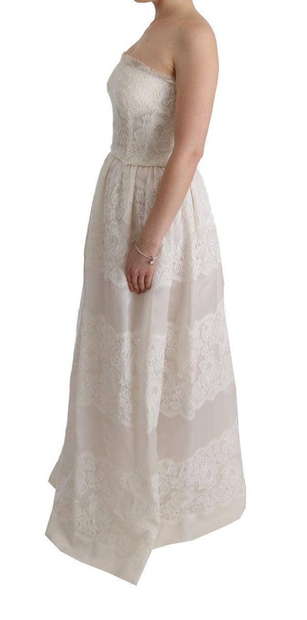 White Silk Empire Ball Floral Dress