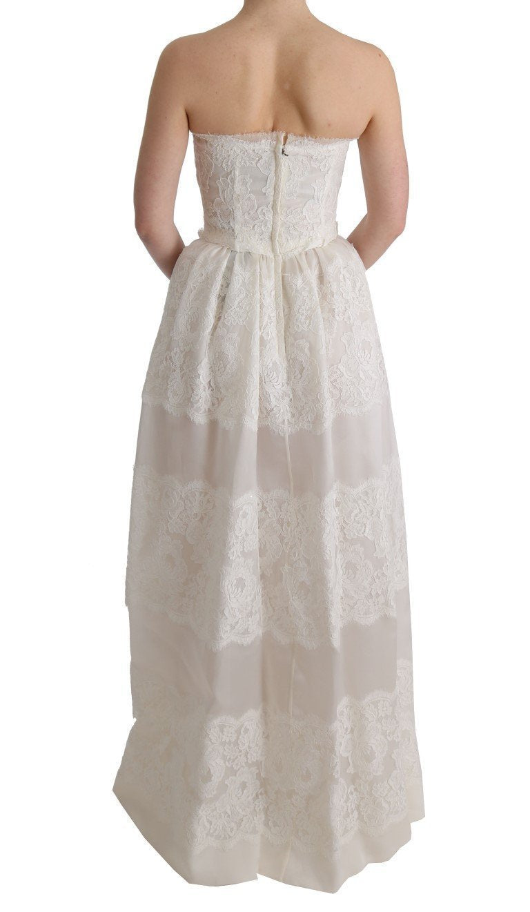 White Silk Empire Ball Floral Dress