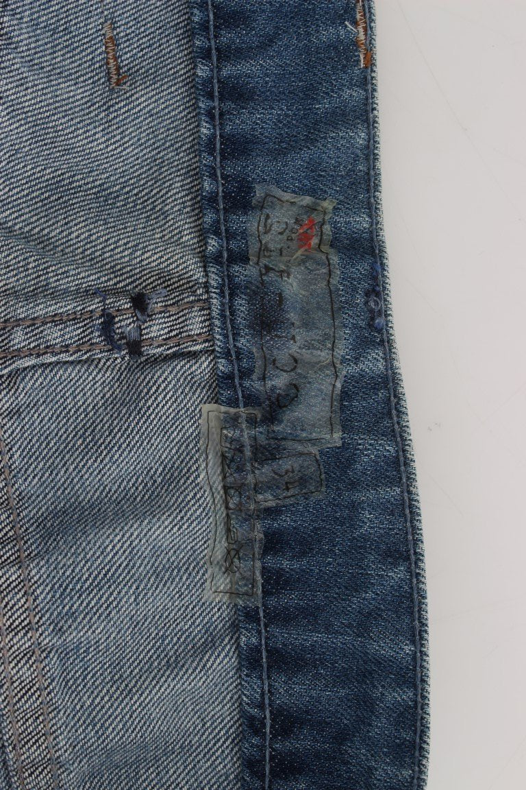 Blue Wash Torn Denim Cotton Slim Fit Jeans