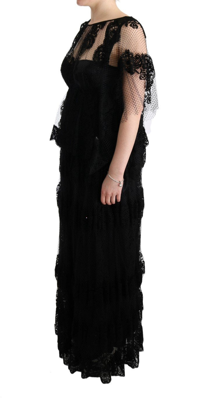 Black Floral Lace Ricamo Gown Shift Dress
