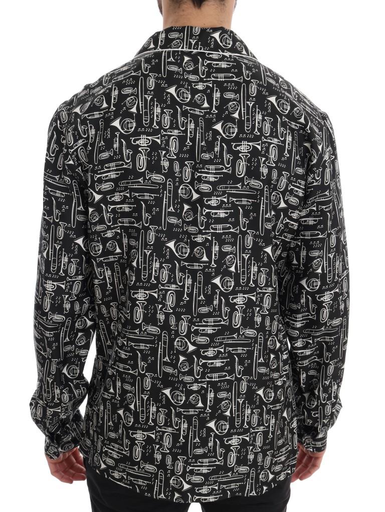 Black Silk JAZZ Motive Print Casual Shirt