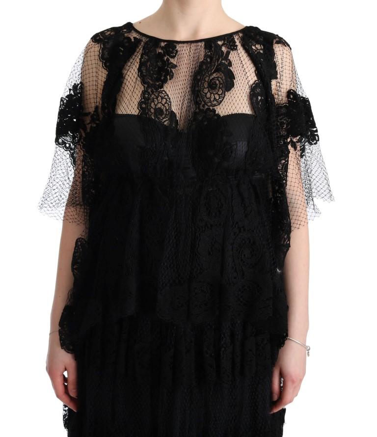 Black Floral Lace Ricamo Gown Shift Dress