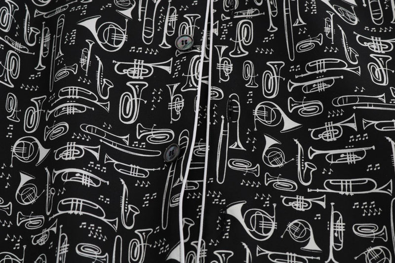 Black Silk JAZZ Motive Print Casual Shirt