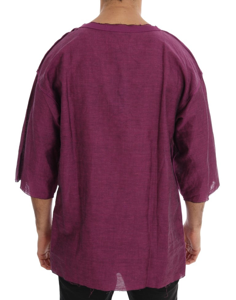 Purple Linen Cotton Oversize Crewneck T-Shirt