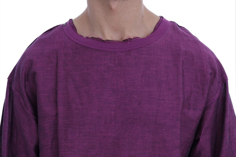 Purple Linen Cotton Oversize Crewneck T-Shirt