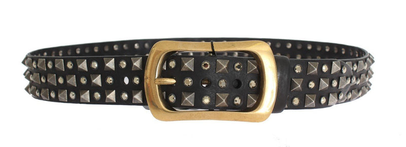Black Leather Gold Buckle Studded Belt