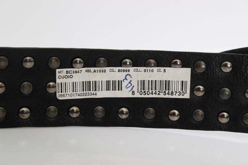 Black Leather Gold Buckle Studded Belt