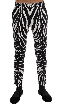 White Black Zebra Cotton Stretch Slim Pants