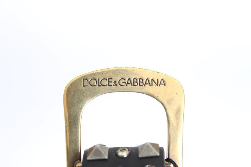 Black Leather Gold Buckle Studded Belt