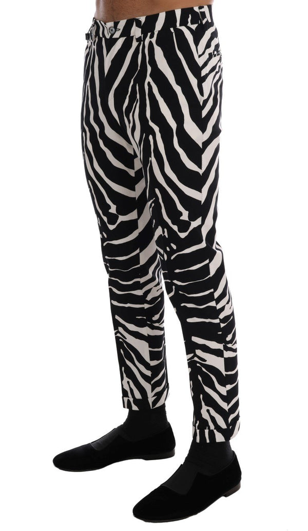 White Black Zebra Cotton Stretch Slim Pants