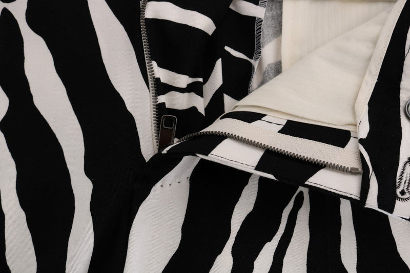 White Black Zebra Cotton Stretch Slim Pants