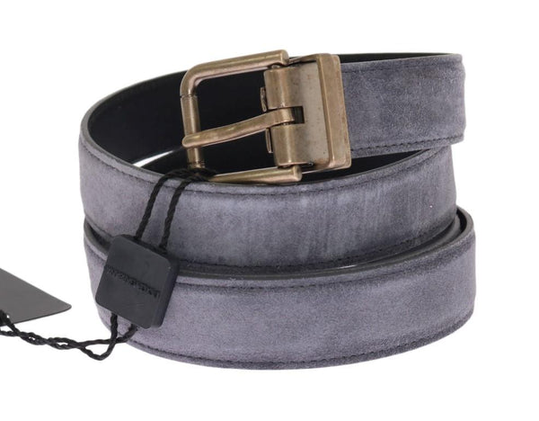 Gray Leather Gold Buckle Belt