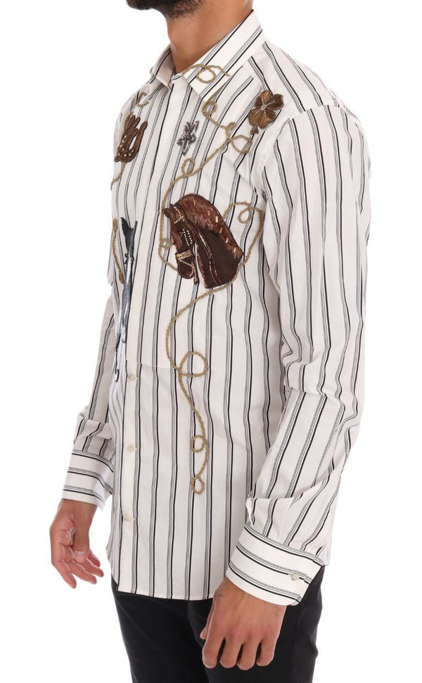 White Striped WESTERN Slim GOLD Dress Shirt