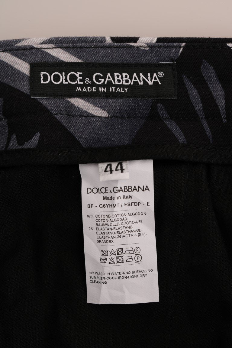 Gray Banana Leaf Print Cotton Shorts