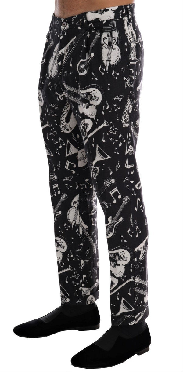 Black Jazz Print Linen Pants