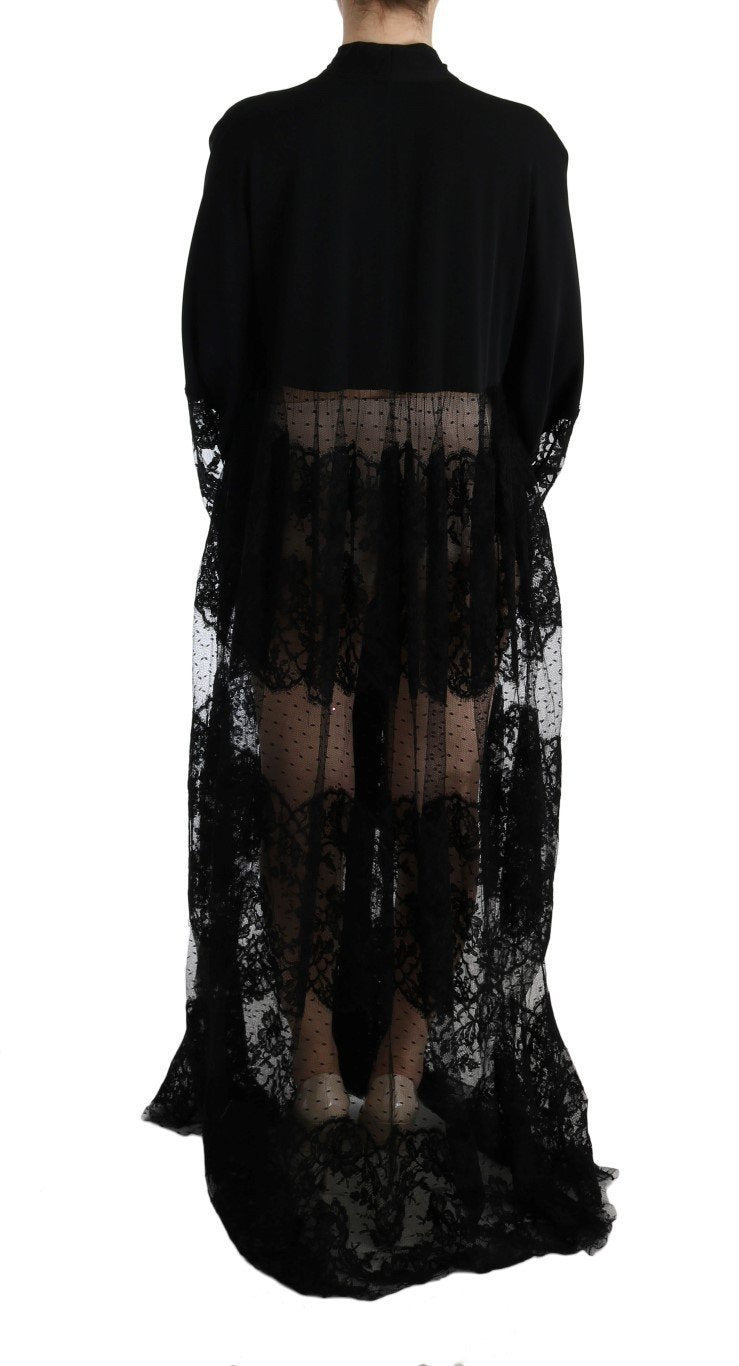 Black Silk Floral Lace Kaftan Dress