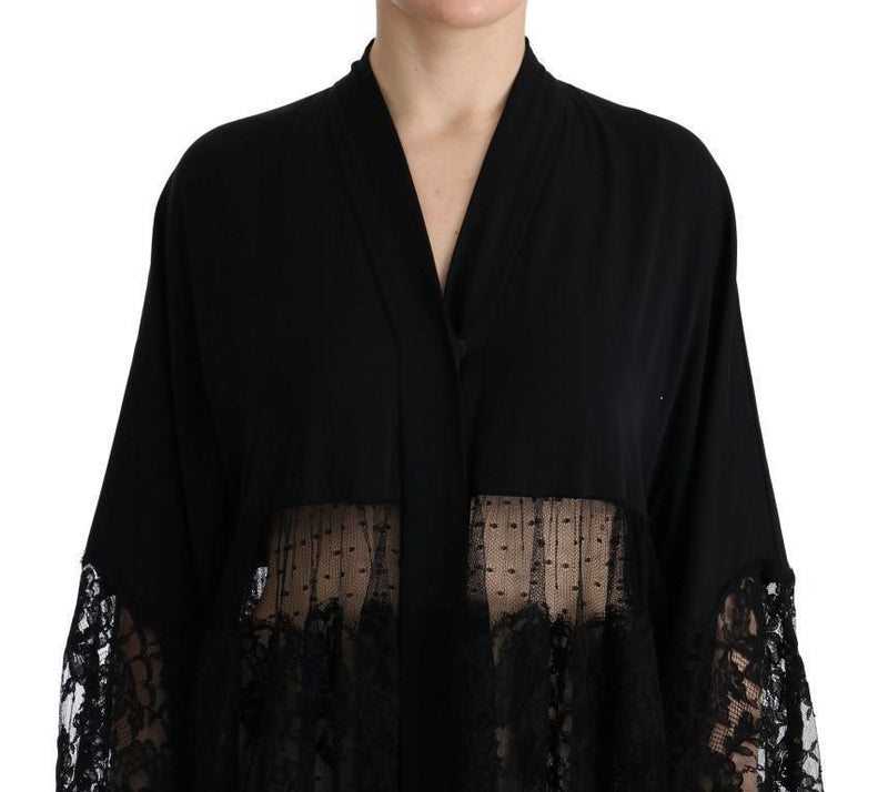 Black Silk Floral Lace Kaftan Dress