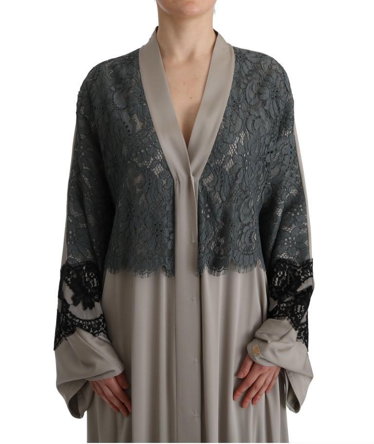 Gray Floral Applique Lace Kaftan Dress