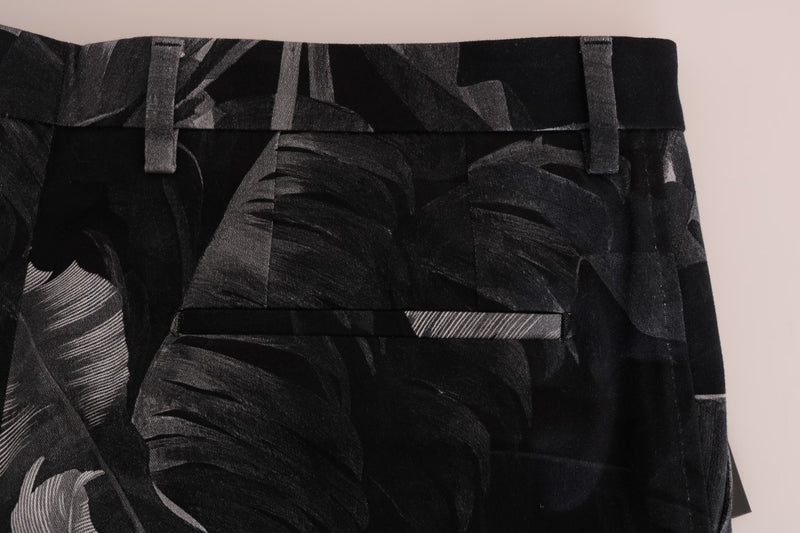 Black Banana Leaf Cotton Stretch Slim Pants