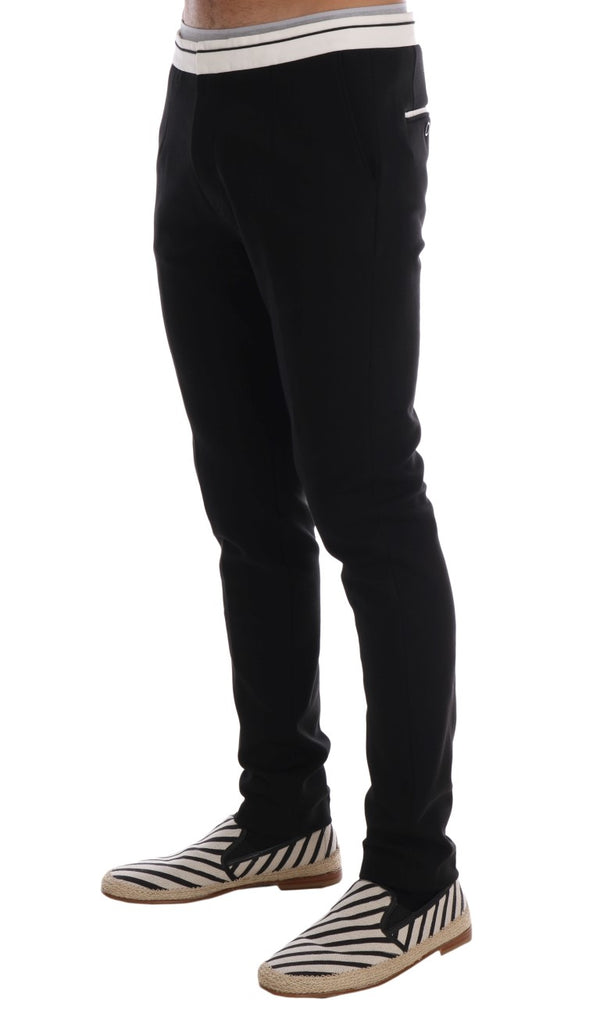 Black Cotton Stretch Casual Slim Pants