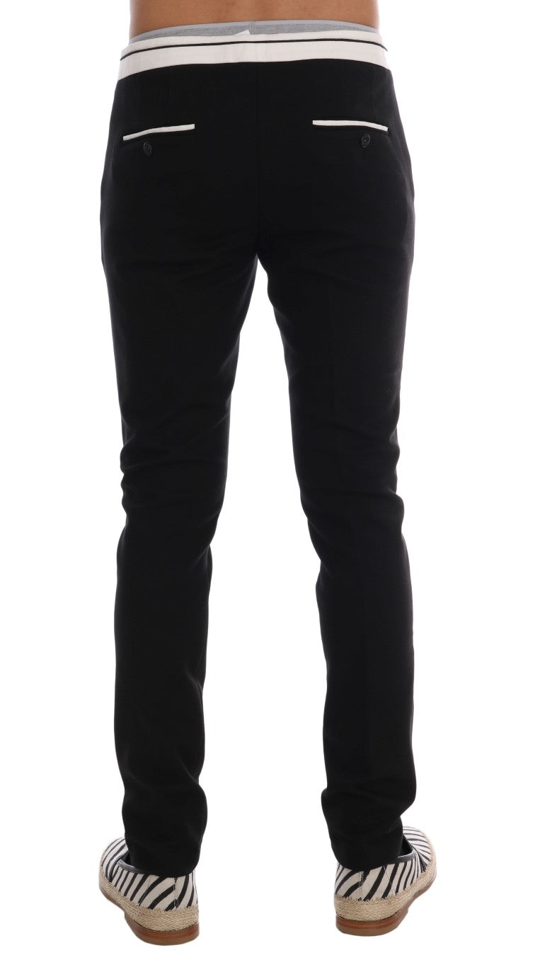 Black Cotton Stretch Casual Slim Pants