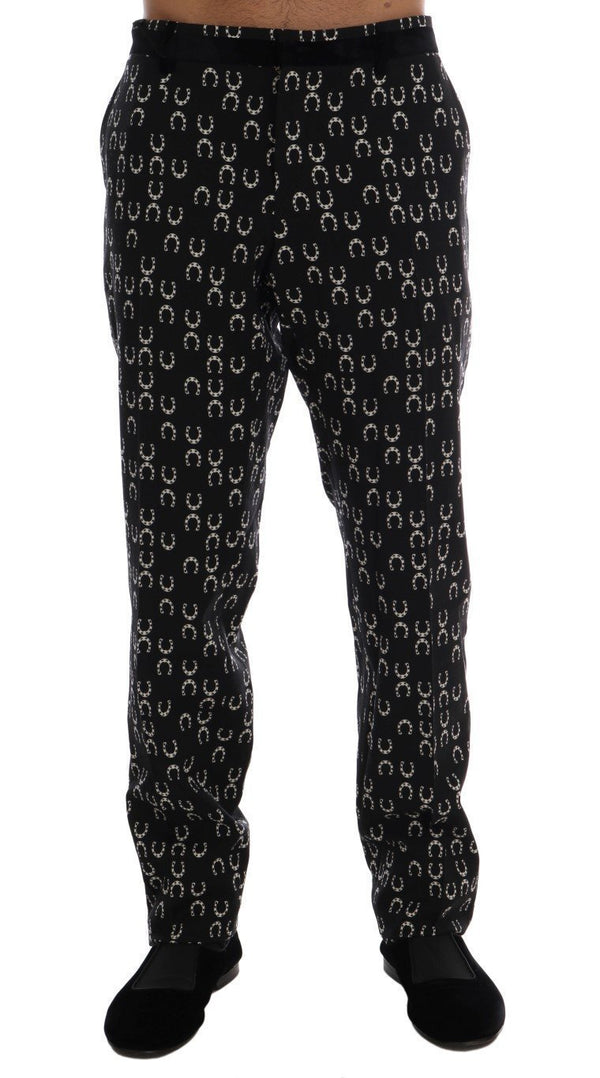 Black Wool Horseshoe Print Pants