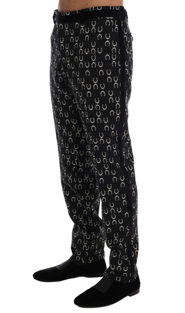 Black Wool Horseshoe Print Pants