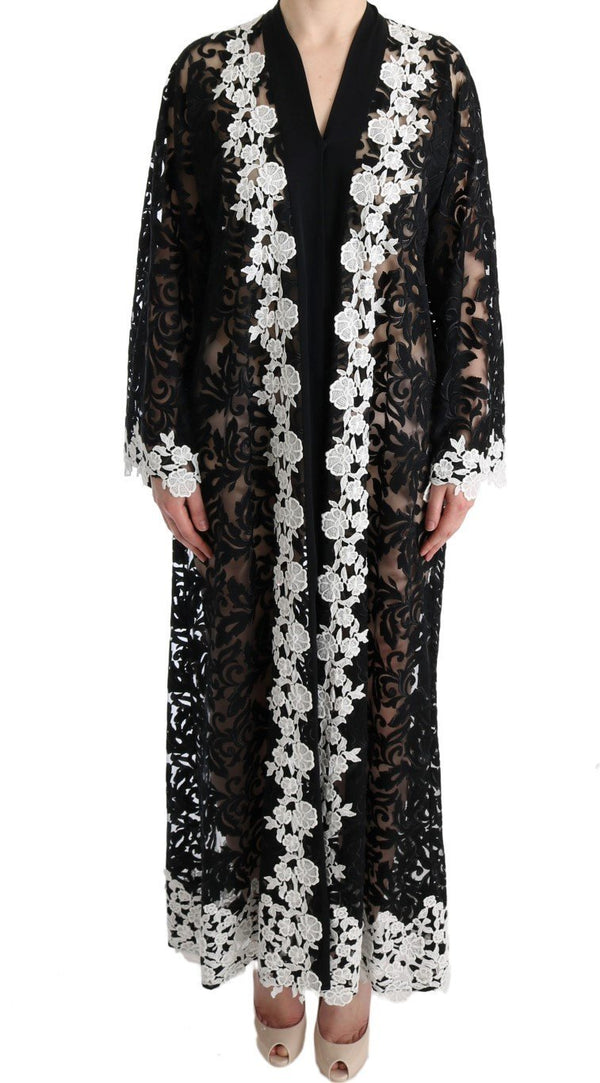 Black White Floral Applique Kaftan Dress