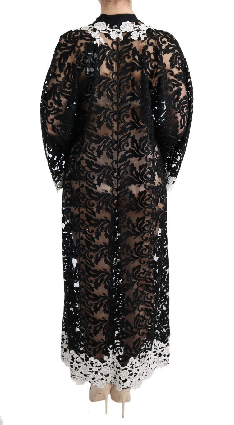 Black White Floral Applique Kaftan Dress