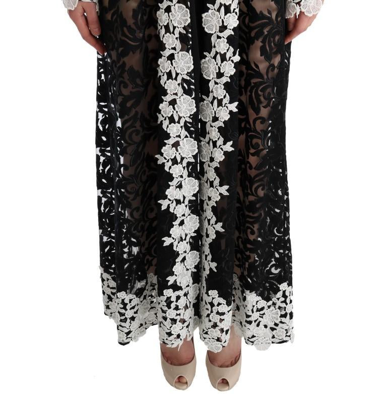 Black White Floral Applique Kaftan Dress