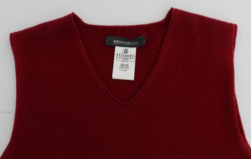 Red Cashmere V-neck Sleeveless Sweater