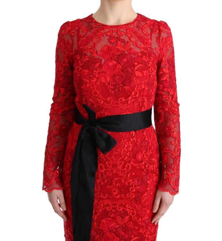 Red Floral Ricamo Sheath Long Dress