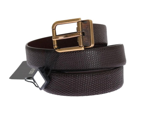 Brown Lizard Leather Gold Buckle Belt