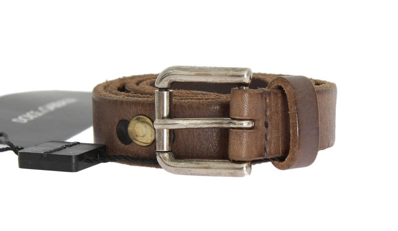 Brown Leather Silver Buckle Studded Belt