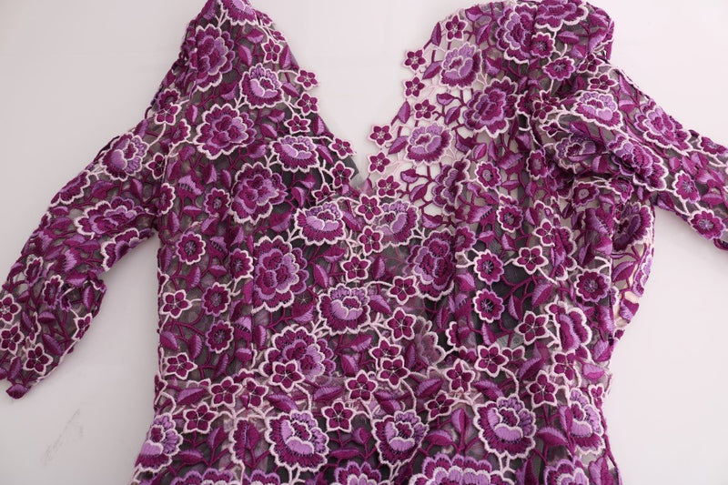 Purple Floral Ricamo Sheath Long Dress