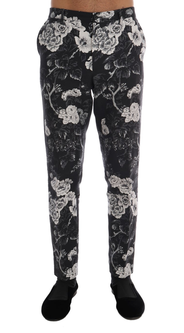 Black Linen Cotton Floral Pants