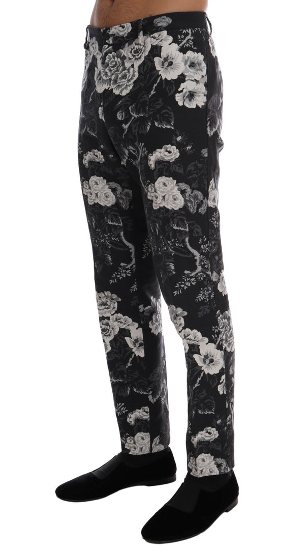Black Linen Cotton Floral Pants