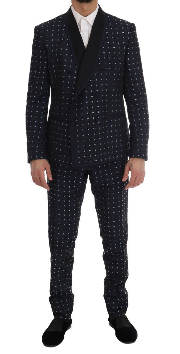 Blue Silk Double Breasted 3 Piece Suit