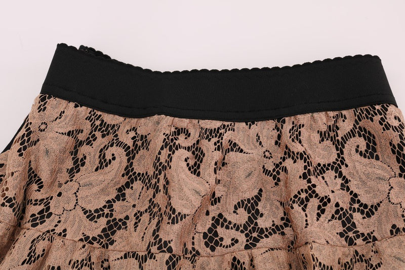 Beige Black Ricamo Lace Skirt