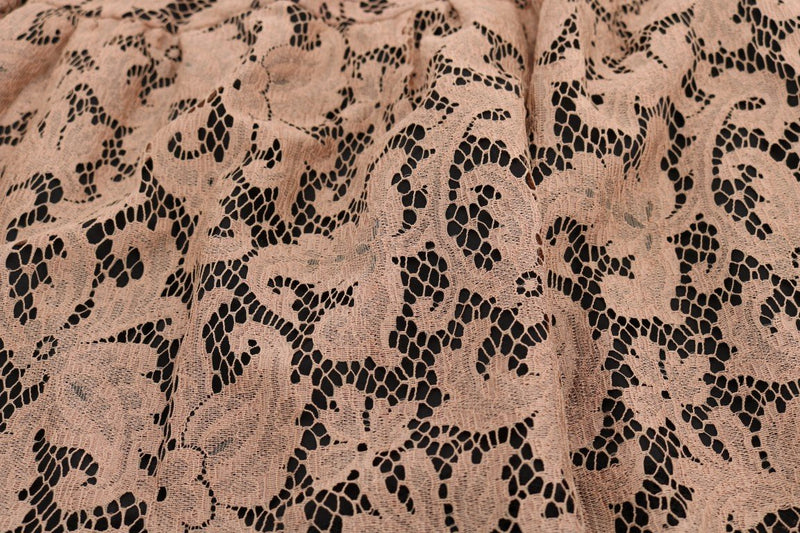 Beige Black Ricamo Lace Skirt