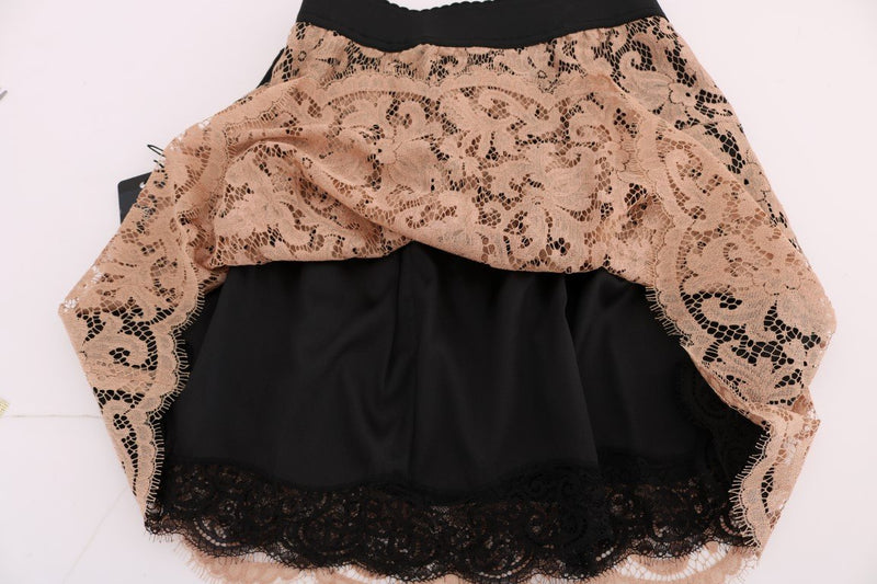 Beige Black Ricamo Lace Skirt