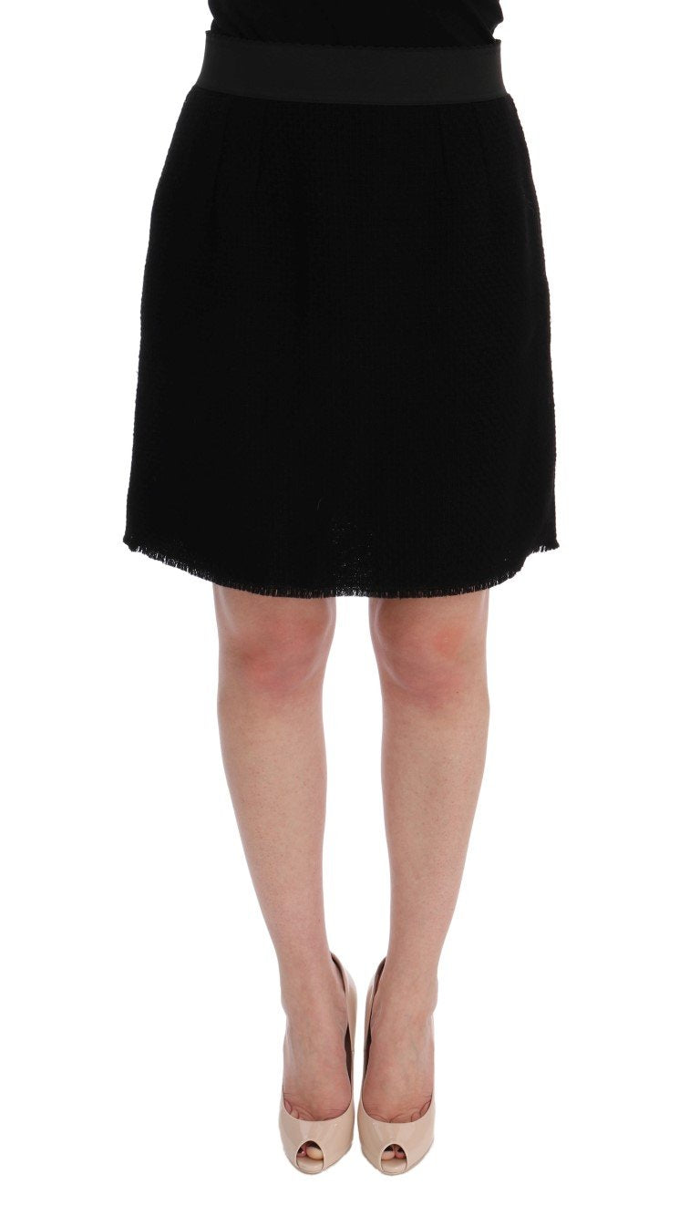 Black Wool Above Knees Pencil Skirt