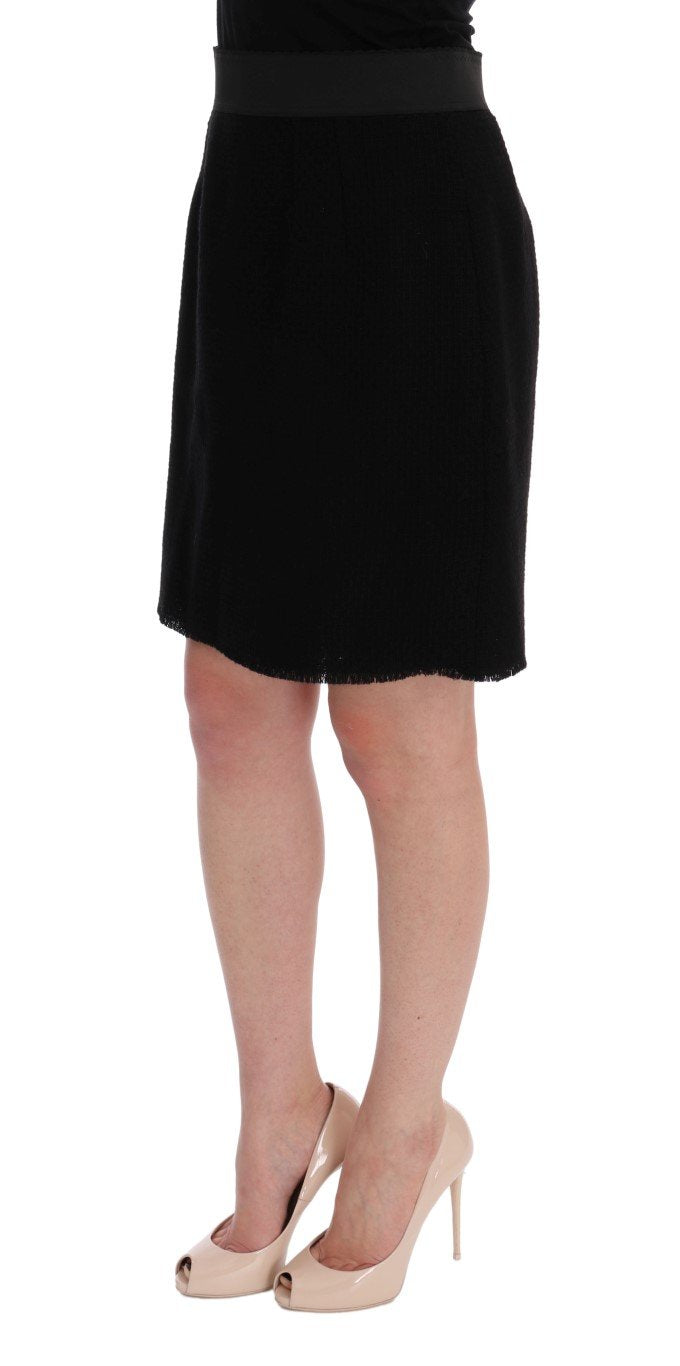 Black Wool Above Knees Pencil Skirt