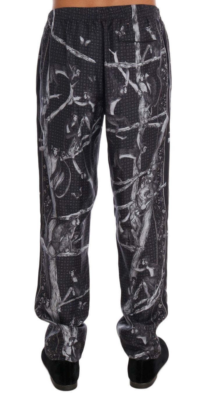 Gray Monkey Print SILK Pajama Pants