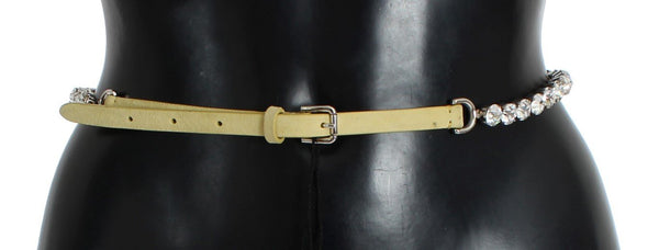 Yellow Leather Clear Crystal Waist Belt