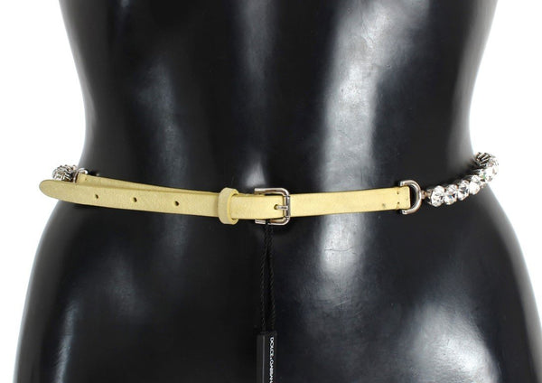 Yellow Leather Clear Crystal Waist Belt