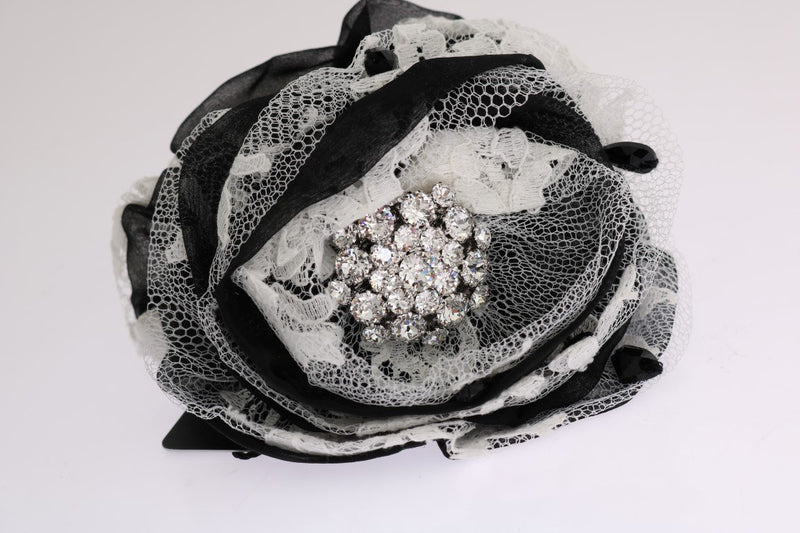 Black White Floral Lace Crystal Hair Claw